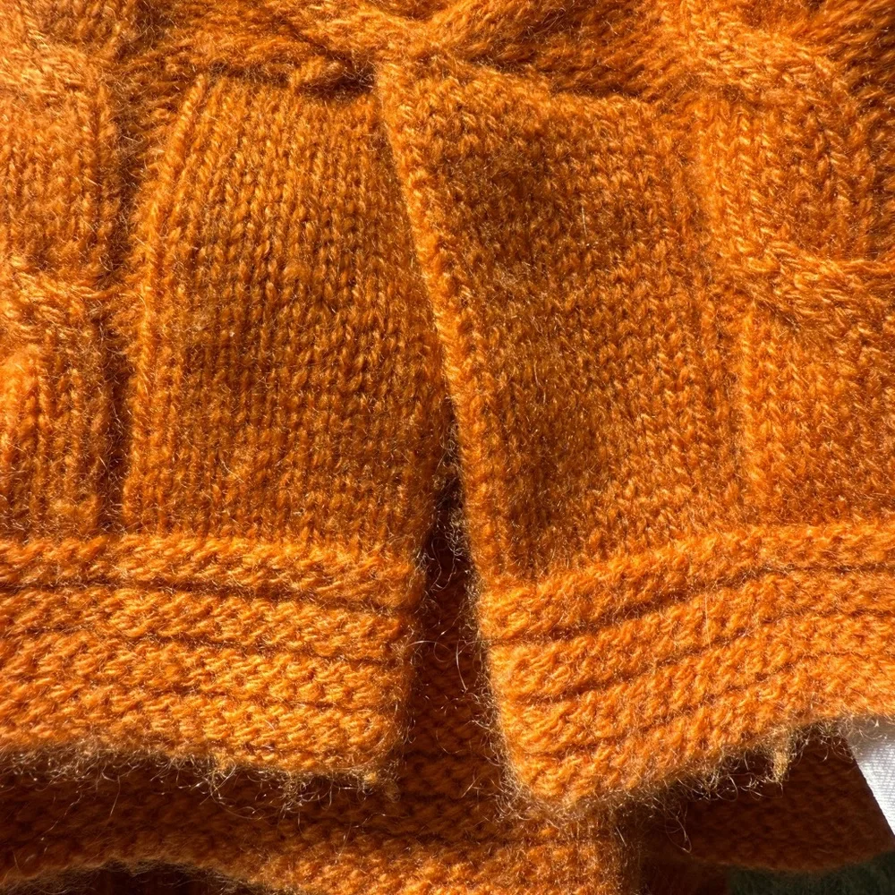 Cashmere Cable Knit Orange Sweater, Shawl Collar. Measures Small-Medium_4